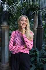 MESH LS TSHIRT, FLOCK - PINK RED HEART