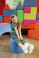 ALMA-SS-BABYDOLL-DRESS (KIDS) - GREEN PINK FLOWERS