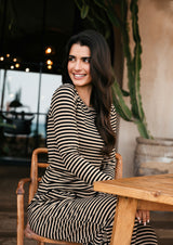 NATALIA LS ROUND NECK BLOUSE - BLACK SAND STRIPE