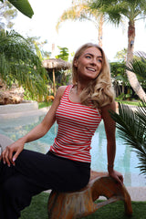 NATALIA TANK TOP - LOBSTER RED CREME STRIPE