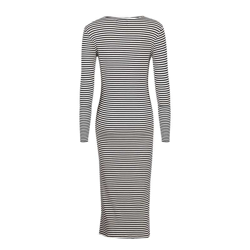 NATALIA-LS-DRESS - BLACK CREME SMALL STRIPE