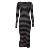 NATALIA-LS-DRESS - BLACK DARK GREY STRIPE