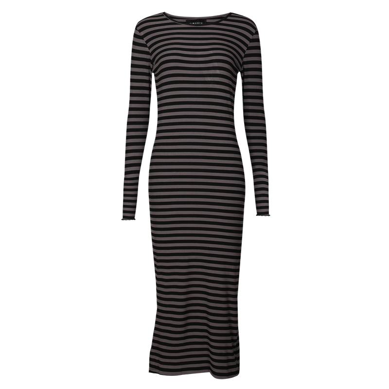 NATALIA-LS-DRESS - BLACK DARK GREY STRIPE