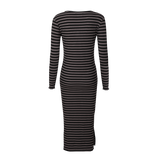 NATALIA-LS-DRESS - BLACK DARK GREY STRIPE