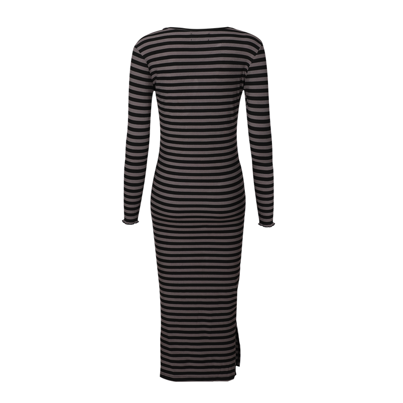 NATALIA-LS-DRESS - BLACK DARK GREY STRIPE