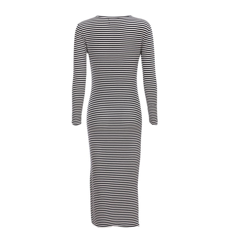 NATALIA-LS-DRESS - NAVY CREME SMALL STRIPE