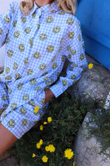SARA SHORTS - BLUE CHECK SMILEY