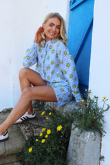 SARA SHORTS - BLUE CHECK SMILEY