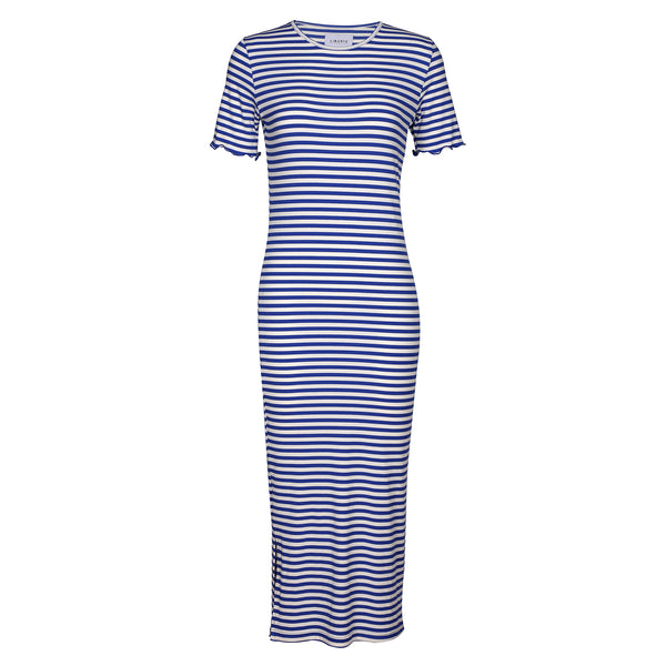 NATALIA-SS-DRESS - COBOLT BLUE CREME STRIPE