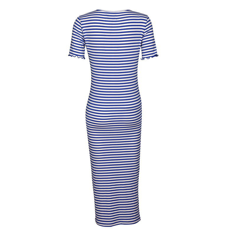 NATALIA-SS-DRESS - COBOLT BLUE CREME STRIPE