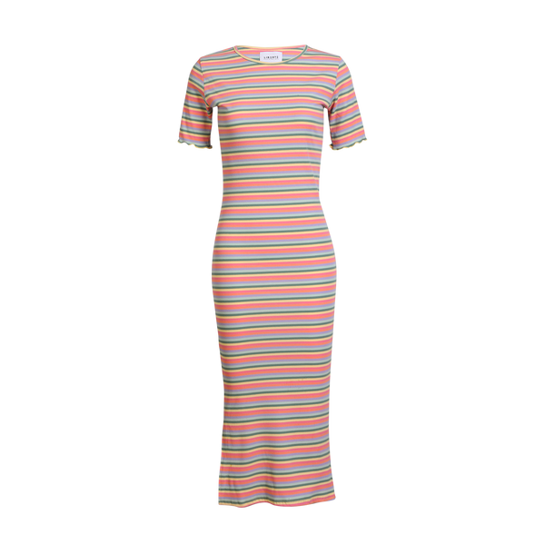 NATALIA-SS-DRESS - MULTI ORANGE PINK STRIPE
