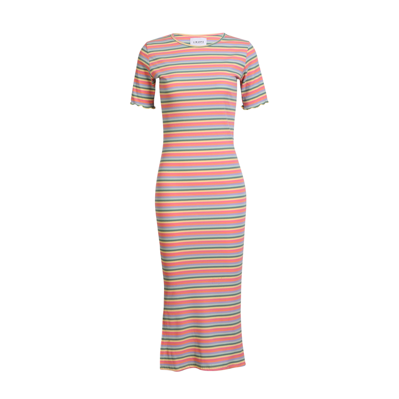 NATALIA-SS-DRESS - MULTI ORANGE PINK STRIPE
