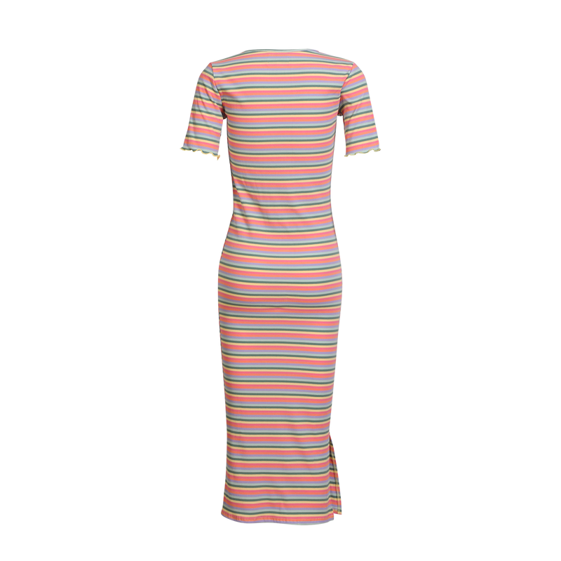 NATALIA-SS-DRESS - MULTI ORANGE PINK STRIPE