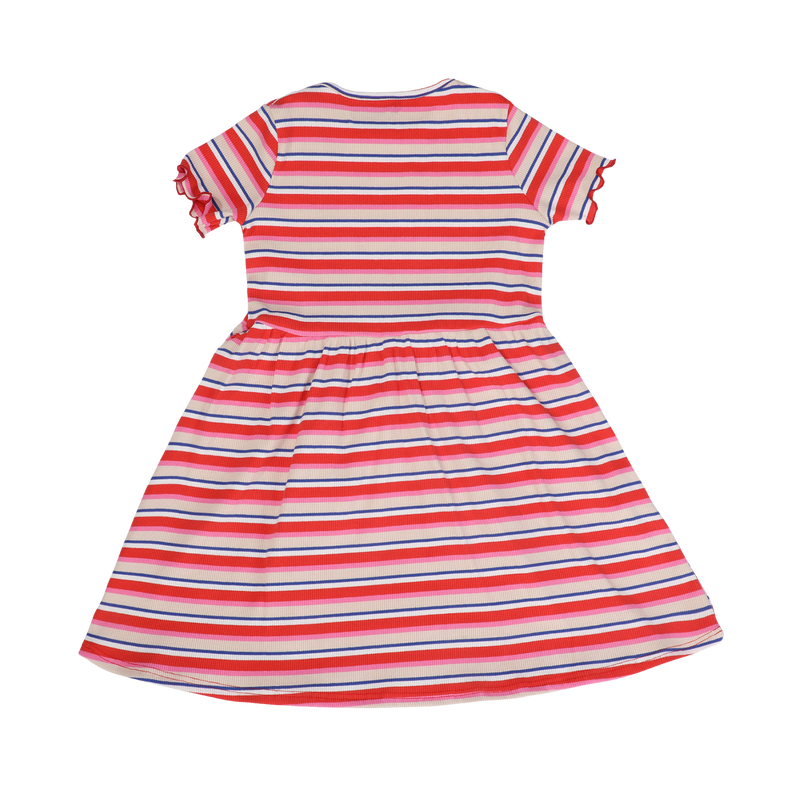 NATALIA-SS-DRESS-KIDS - CREME ORANGE BLUE STRIPE