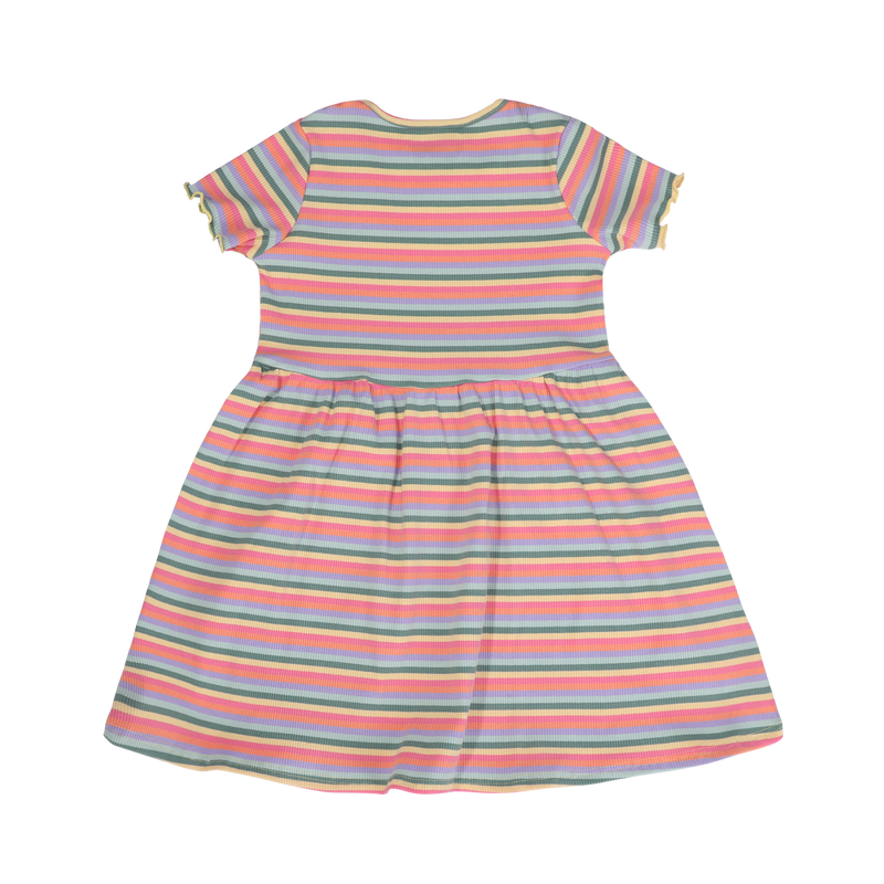 NATALIA-SS-DRESS-KIDS - MULTI ORANGE PINK STRIPE