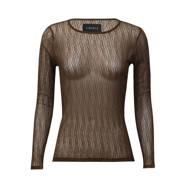 ISA-LS-LACE-BLOUSE - DARK BROWN LINES