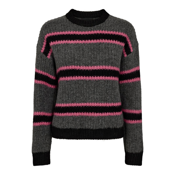 FRO-PULLOVER - DARKGREY BLACK PINK STRIPE