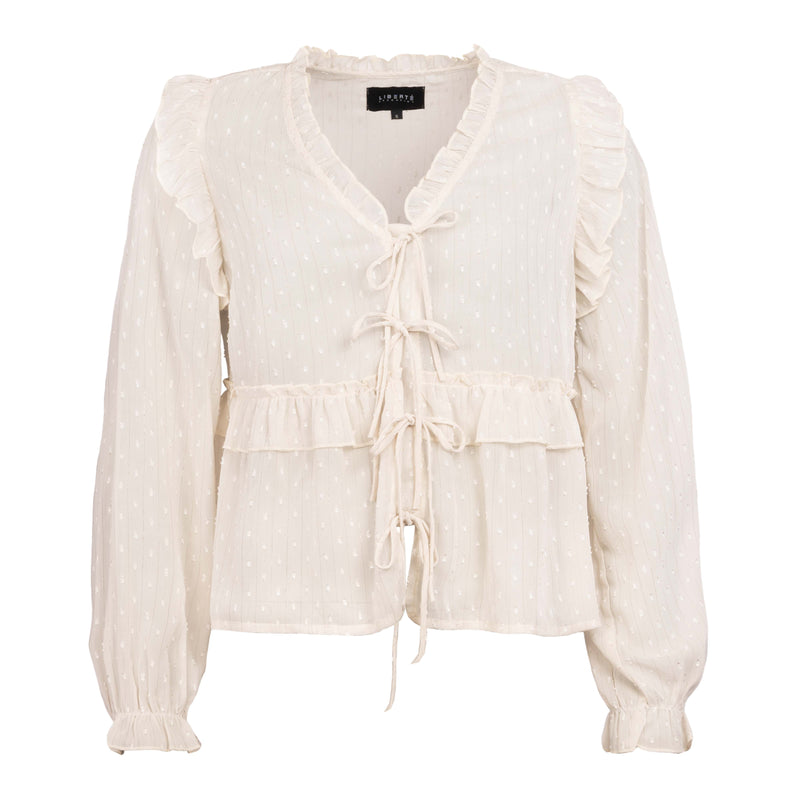 NARTINA-LS-TIE-BLOUSE - CREME