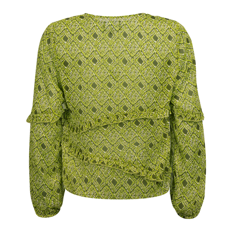MARTINE-FRILL-BLOUSE - LIME ARMY PRINT