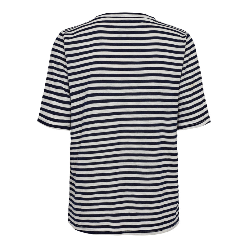 ULLA-SS-VNECK-STRIPE-TSHIRT - NAVY WHITE STRIPE