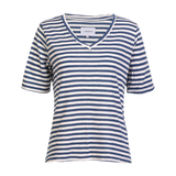 ULLA-SS-VNECK-STRIPE-TSHIRT - DENIM BLUE WHITE STRIPE