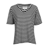 ULLA-SS-VNECK-STRIPE-TSHIRT - BLACK WHITE STRIPE