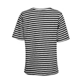 ULLA-SS-VNECK-STRIPE-TSHIRT - BLACK WHITE STRIPE