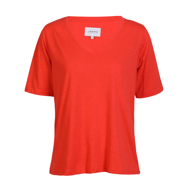 ULLA-SS-VNECK-TSHIRT - CORAL