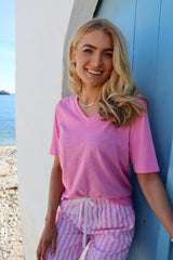 ULLA SS VNECK TSHIRT - BUBBLEGUM