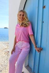 ULLA SS VNECK TSHIRT - BUBBLEGUM