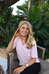 ULLA SS VNECK TSHIRT - LIGHT ROSE