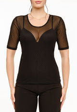 MESH SS TSHIRT, DOT - BLACK