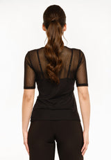 MESH SS TSHIRT, DOT - BLACK
