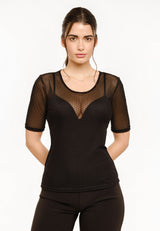 MESH SS TSHIRT, DOT - BLACK