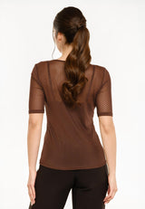 MESH SS TSHIRT, DOT - DARK BROWN