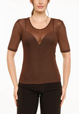 MESH SS TSHIRT, DOT - DARK BROWN