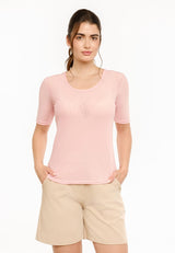 MESH SS TSHIRT, DOT - ROSE