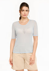 MESH SS TSHIRT, DOT - LIGHT BLUE