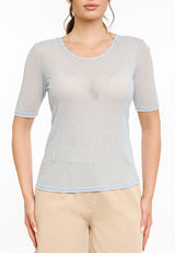 MESH SS TSHIRT, DOT - LIGHT BLUE