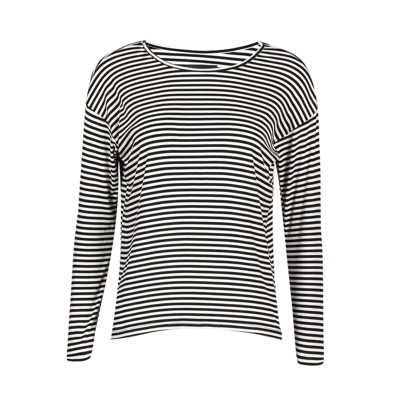 NATALIA-LS-BOXY-BLOUSE - BLACK CREME SMALL STRIPE