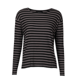 NATALIA-LS-BOXY-BLOUSE - BLACK DARK GREY STRIPE