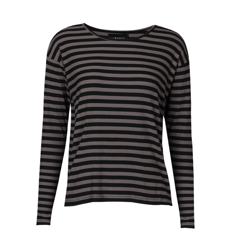 NATALIA-LS-BOXY-BLOUSE - BLACK DARK GREY STRIPE