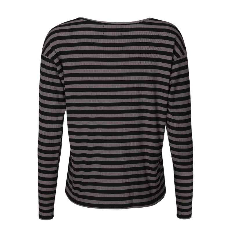 NATALIA-LS-BOXY-BLOUSE - BLACK DARK GREY STRIPE