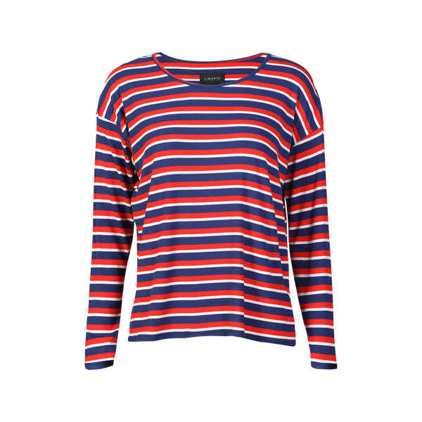 NATALIA-LS-BOXY-BLOUSE - NAVY RED WHITE STRIPE