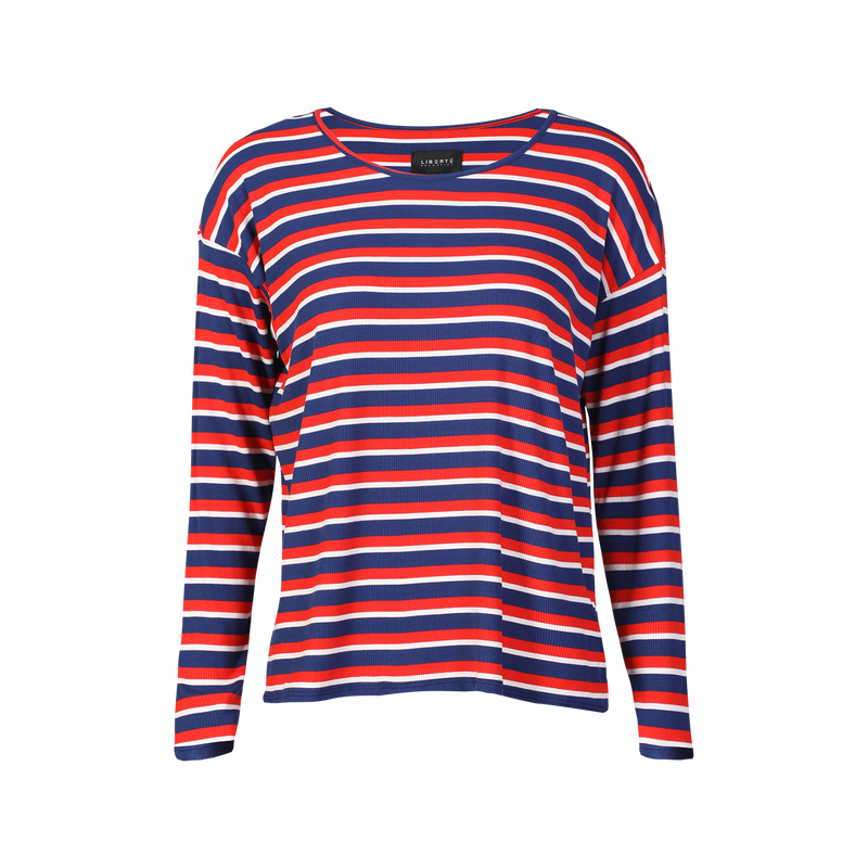 NATALIA-LS-BOXY-BLOUSE - NAVY RED WHITE STRIPE