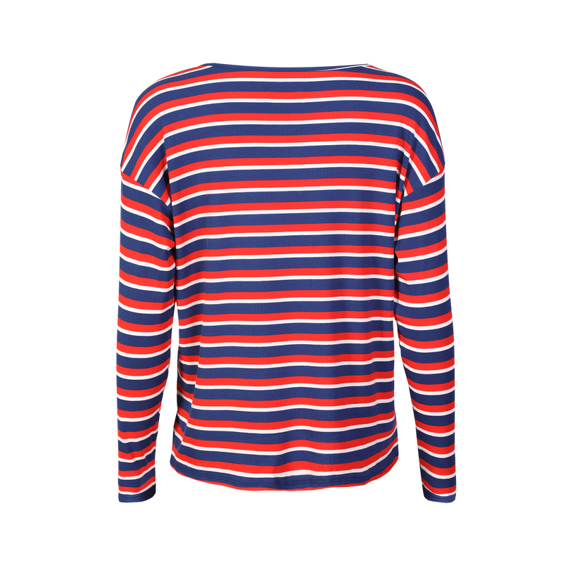 NATALIA-LS-BOXY-BLOUSE - NAVY RED WHITE STRIPE