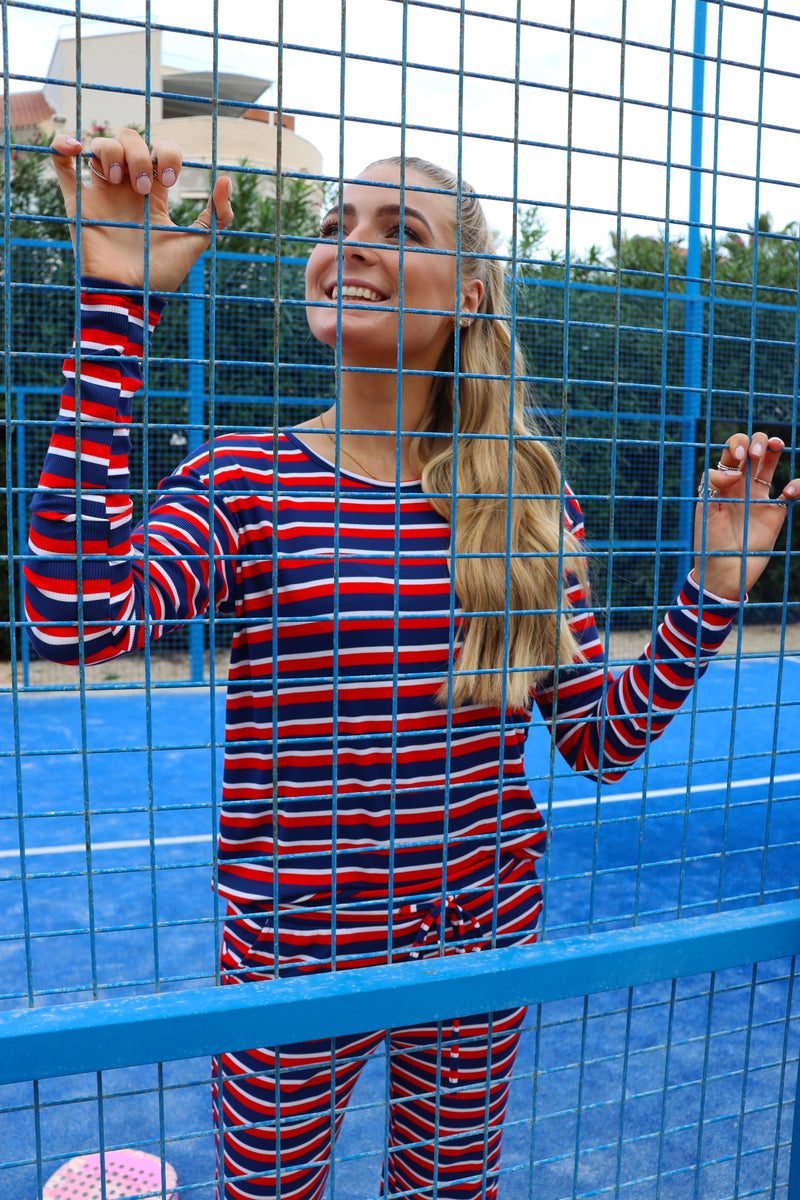 NATALIA-LS-BOXY-BLOUSE - NAVY RED WHITE STRIPE