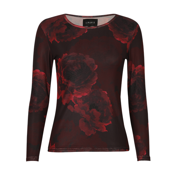 MESH LS TSHIRT - BLACK BORDEAUX FLOWER