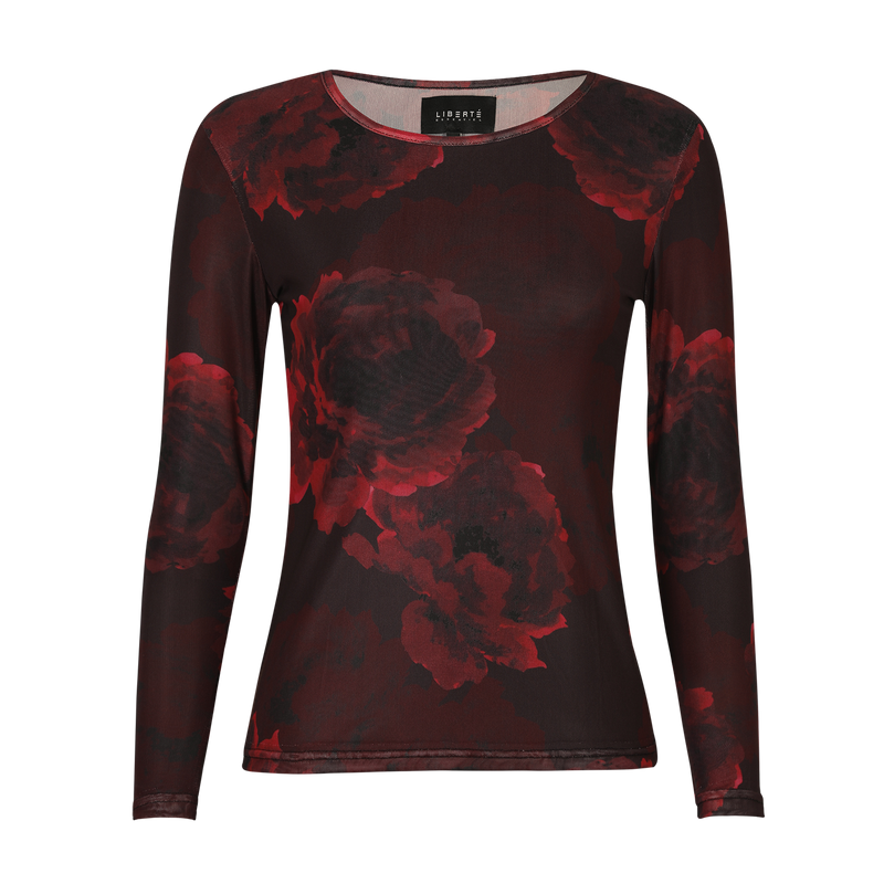 MESH LS TSHIRT - BLACK BORDEAUX FLOWER