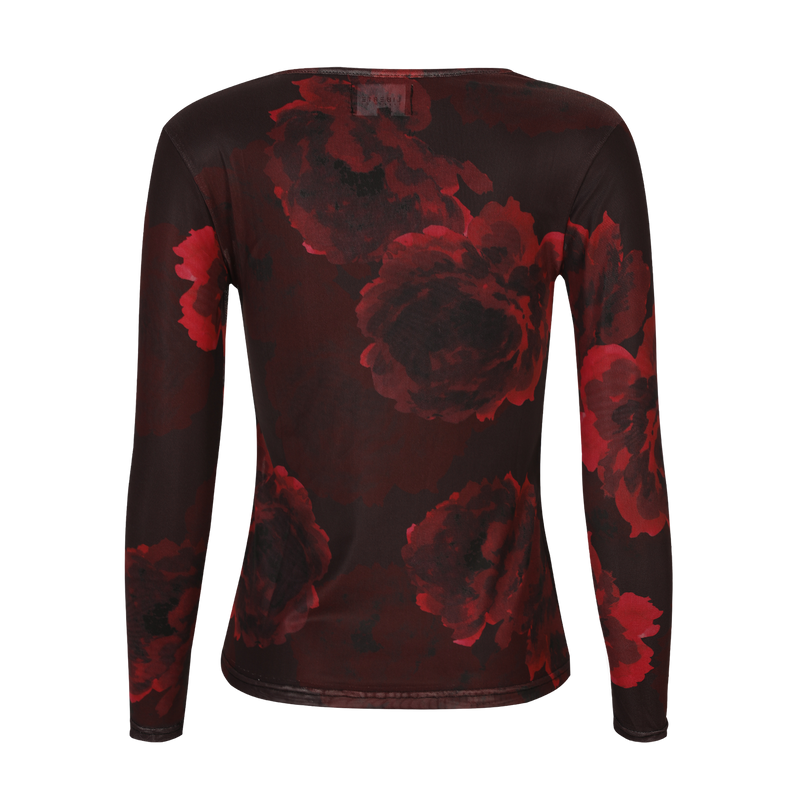 MESH LS TSHIRT - BLACK BORDEAUX FLOWER
